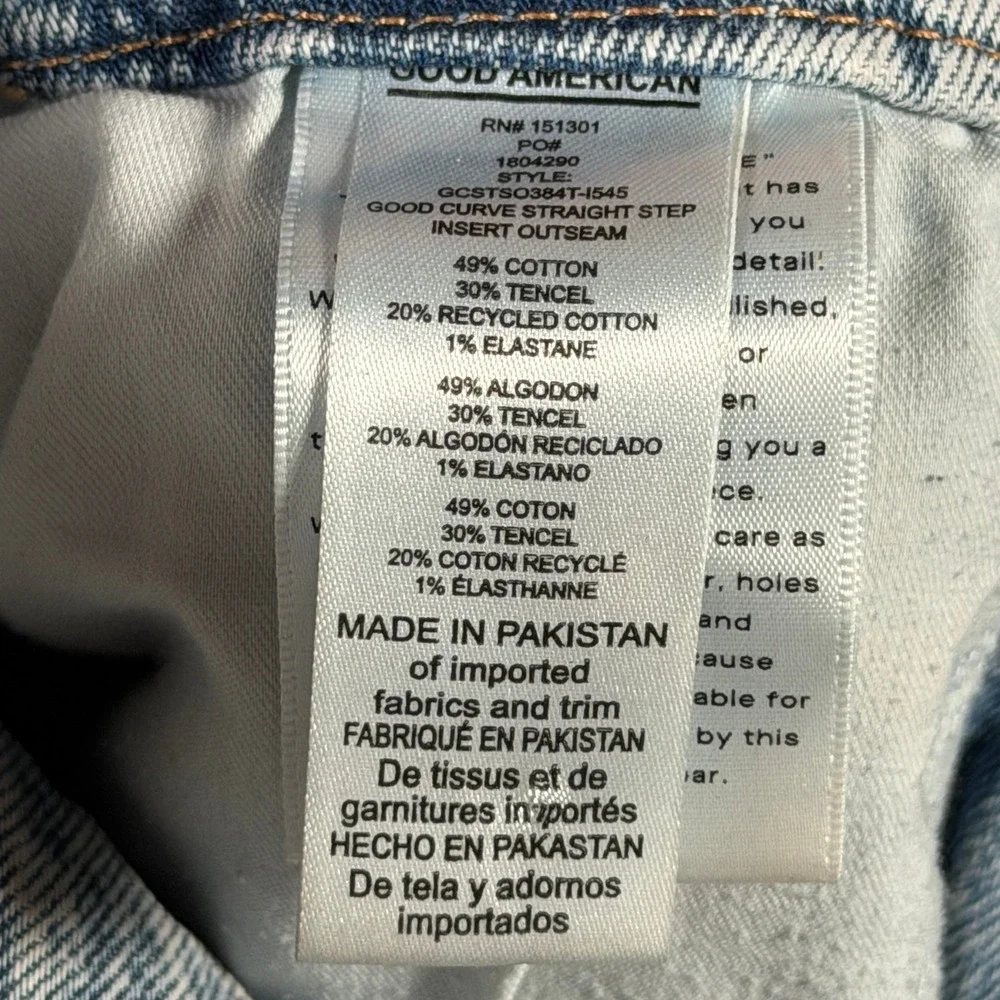Good American Good Curve Straight Step‎ Insert Outseam Acid Wash Jeans 2/26 Blue